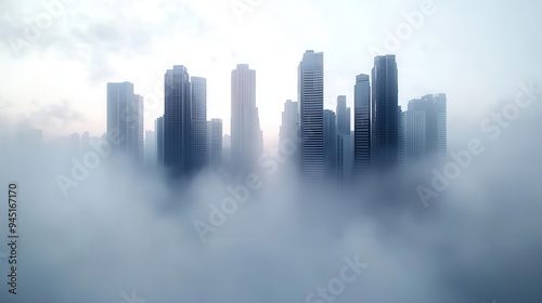 Foggy Urban Morning Dense fog enveloping a city skyline in the early morning