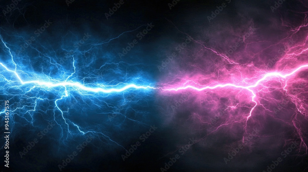 Blue and Pink Electric Lightning Clashing on a Dark Background Blue and Pink Electric Lightning Clashing on a Dark Background