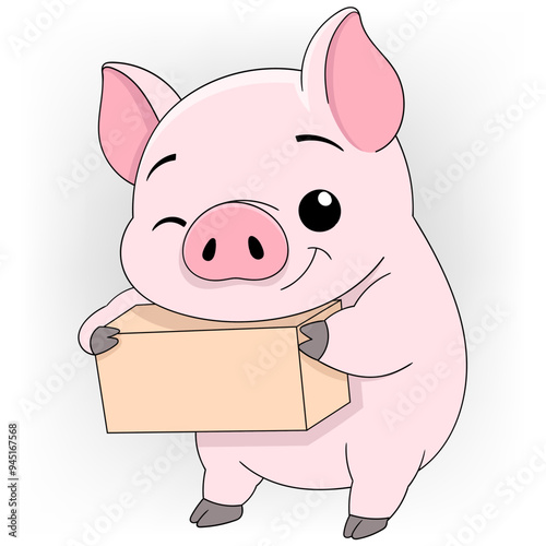 friendly piglet becomes a package delivery courier