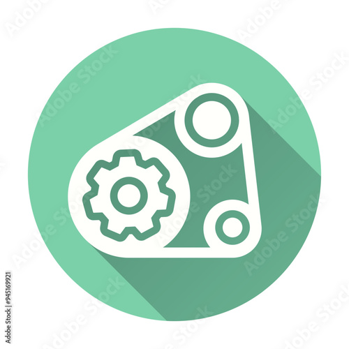 Cam belt flat icon. Simple illustration with long shadow for graphic and web design.