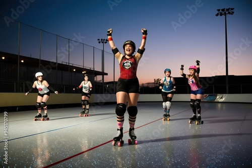 Thrilling Roller Derby Championship Win on a Sparkling Twilight Track photo