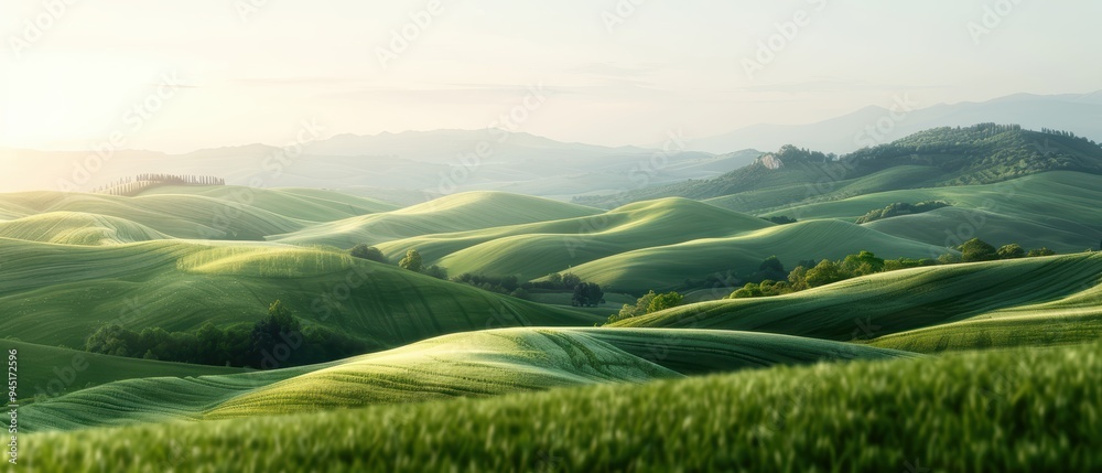 Serene Mountain Landscape: Minimalist Shot of Tranquil Rolling Hills under Clear Sky Serene Mountain Landscape: Minimalist Shot of Tranquil Rolling Hills under Clear Sky