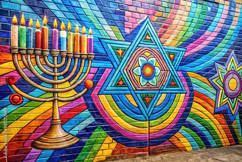 Modern Hanuka Vector Graffiti Street Art Colorful Jewish Pride photo