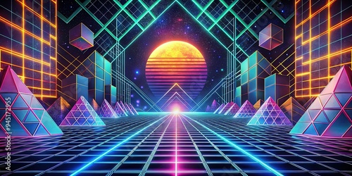 Retro futuristic digital abstraction patterns photo