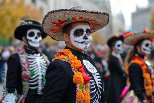 Dia de los Muertos Parade: A colorful and lively parade scene, with participants dressed as skeletons, honoring the Day of the Dead tradition