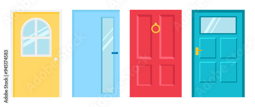 Colorful flat front door cartoon clipart illustration sticker printable 