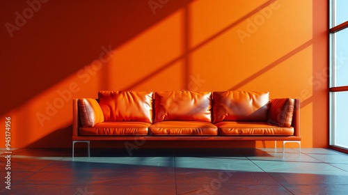 Orange Couch in a Modern Living Room