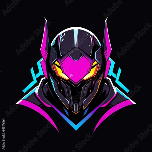 Black futuristic helmet with pink and blue accents. Suitable for scifi, technology, gaming, and futuristic design projects, mascot, logo design eSports photo