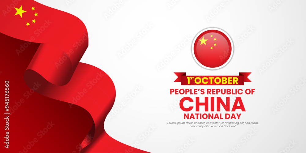 Fototapeta premium china national day with waving ribbon flag vector background with copy space for text