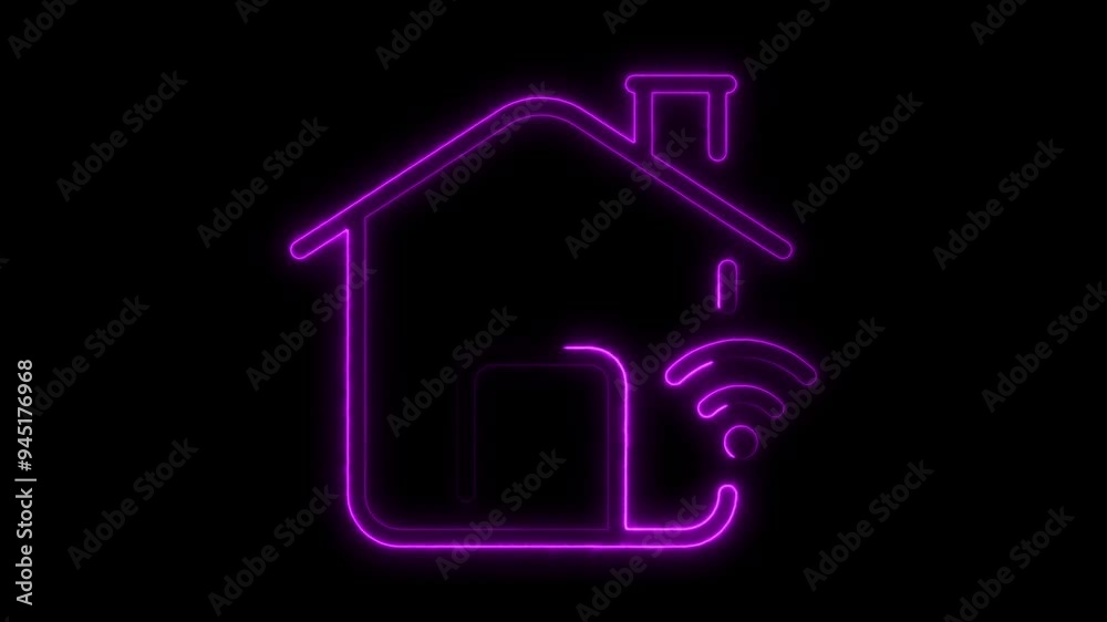Neon Smart Home Icon, Glowing House with Wi-Fi Signal, Futuristic Connected Home, Cyber Smart Home Technology, Digital Home Automation Icon, Neon Wi-Fi Home Neon Smart Home Icon, Glowing House with Wi-Fi Signal, Futuristic Connected Home, Cyber Smart Home Technology, Digital Home Automation Icon, Neon Wi-Fi Home