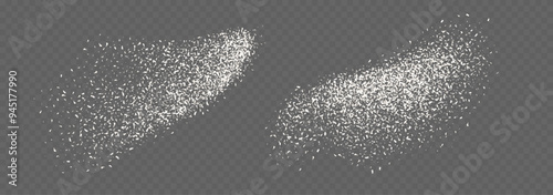 Coconut flakes, flying grated and desiccated coconut powder, dry scattered coco texture. Vector illustration.