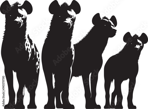 Hyena Group Silhouette isolated on white background Minimalist hyena vector shape icon