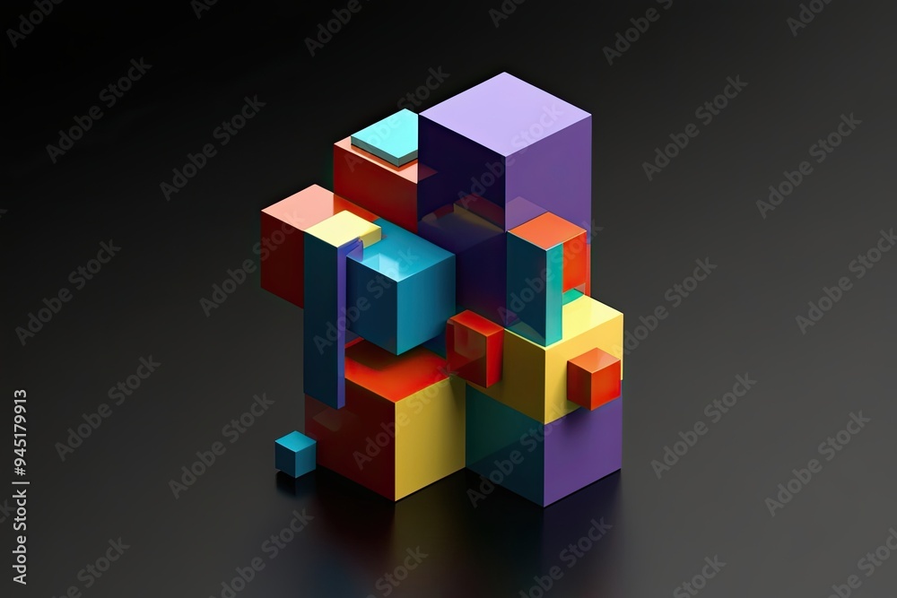 Abstract Geometric Block 3D Render on Black Background Abstract Geometric Block 3D Render on Black Background