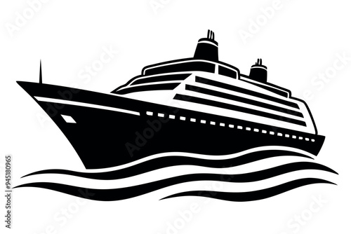 Modern Cruising Ship silhouette vector illustration.   