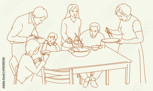 Grandparents joining a family for a traditional mid autumn festival