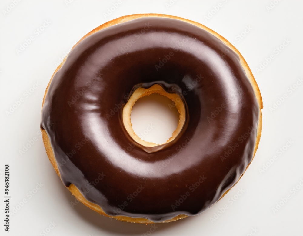 Donut with chocolate glaze isolated on white background. One round American chocolate doughnut. Front View. Top view. Ai generated images Donut with chocolate glaze isolated on white background. One round American chocolate doughnut. Front View. Top view. Ai generated images