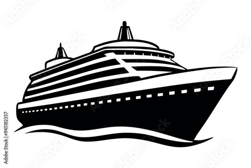 
        Modern Cruising Ship silhouette vector illustration.   