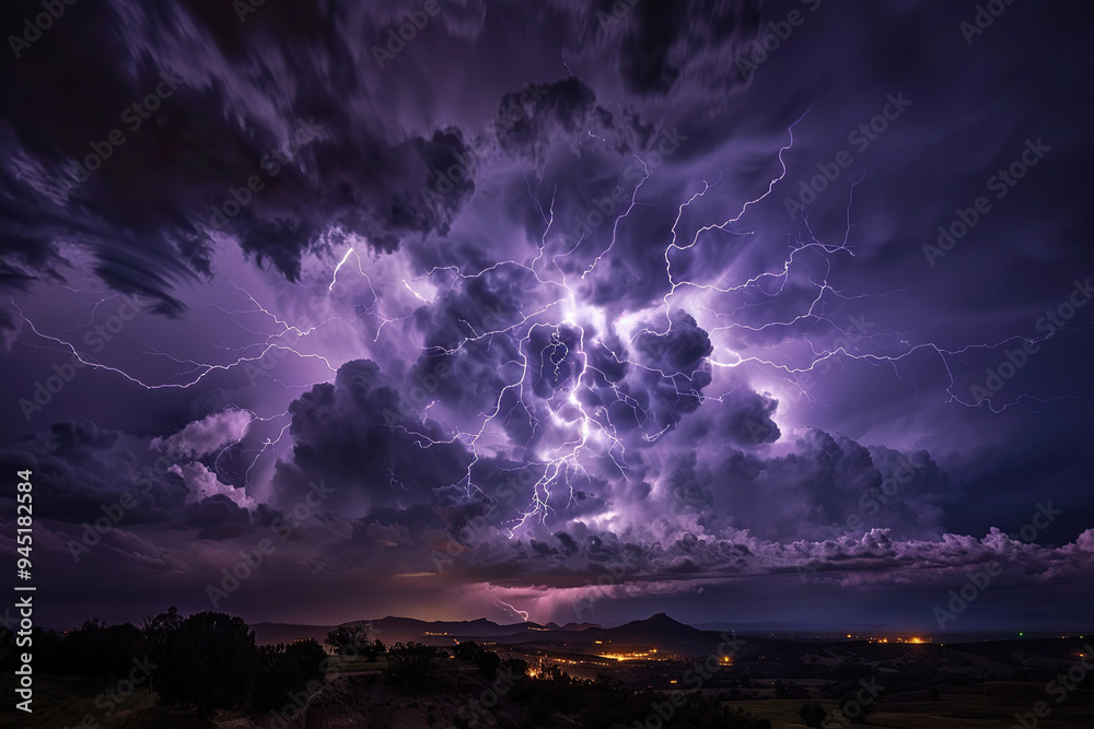 Generative ai on theme of scary bright electric lightning bolt with branches in the night dark sky Generative ai on theme of scary bright electric lightning bolt with branches in the night dark sky