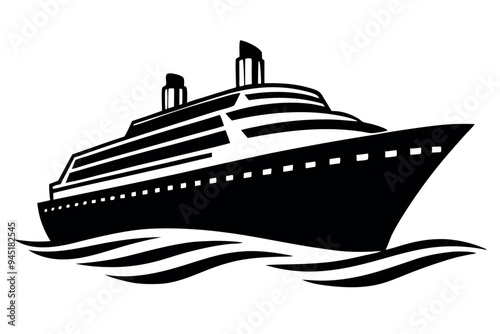 
        Modern Cruising Ship silhouette vector illustration.   