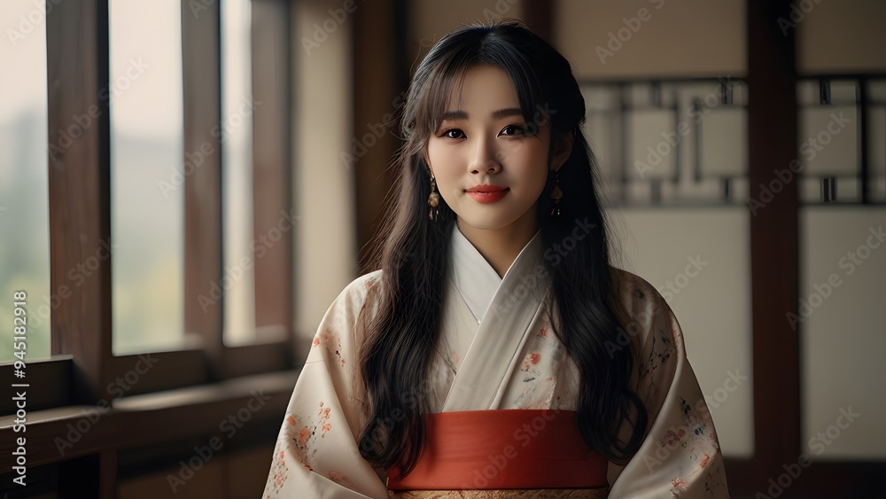 Beautiful Asian Woman in Traditional Kimono Dress Beautiful Asian Woman in Traditional Kimono Dress