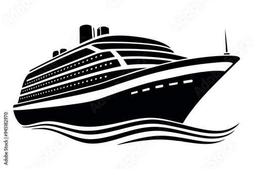 
        Modern Cruising Ship silhouette vector illustration.   