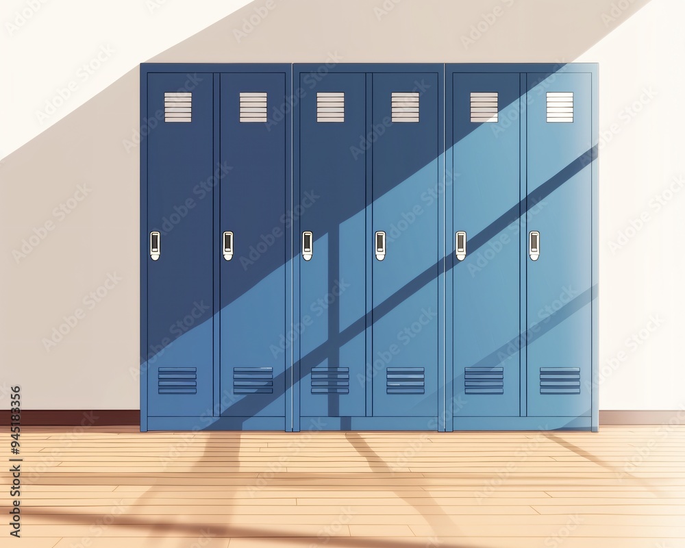 Classic blue lockers in a school hallway. Flat Illustration Classic blue lockers in a school hallway. Flat Illustration