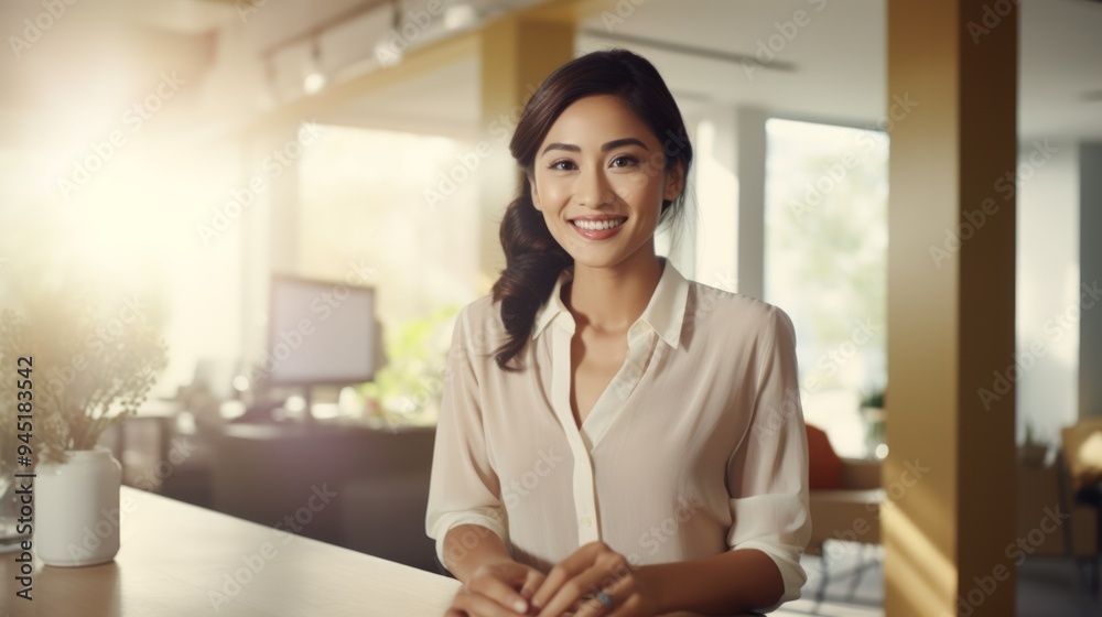 Portrait of a charming young woman businessman in the office. Neural network ai generated art Portrait of a charming young woman businessman in the office. Neural network ai generated art