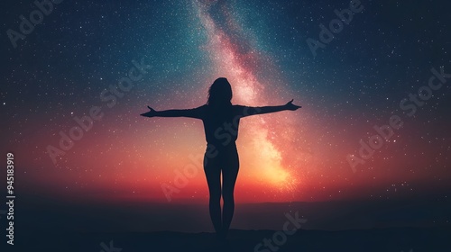 Woman Silhouetted Against the Milky Way.