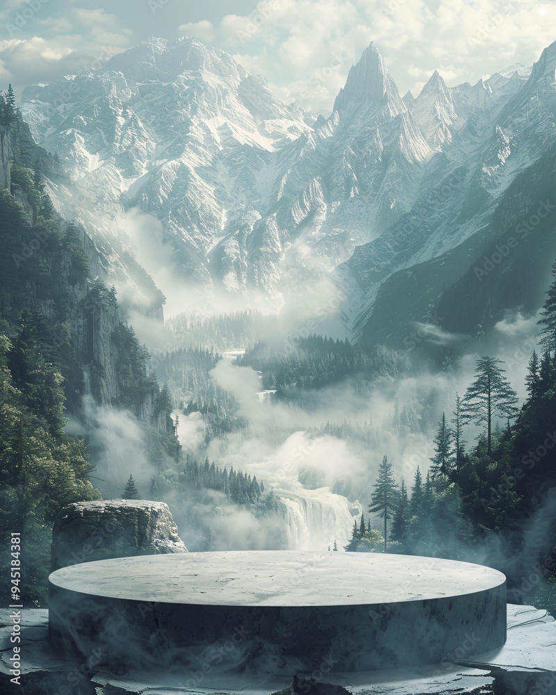 Product podium in mountain landscape Product podium in mountain landscape