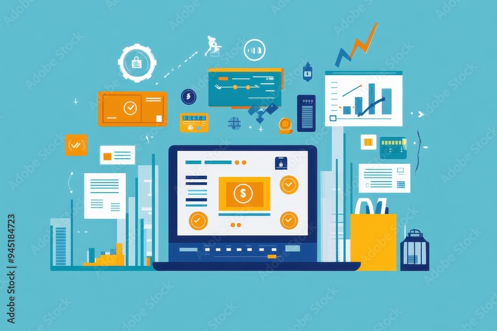 Modern Online Banking Interface with Transaction Icons Modern Online Banking Interface with Transaction Icons