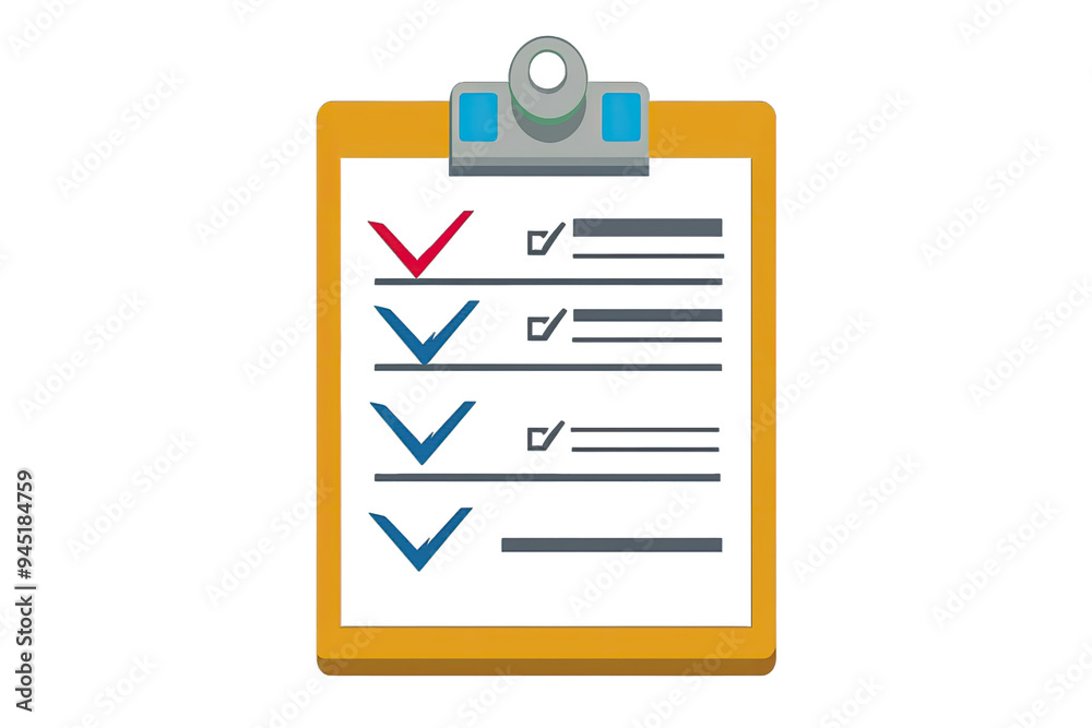 A clipboard with checklist items and marked checkboxes, perfect for organization and task management visual needs.
