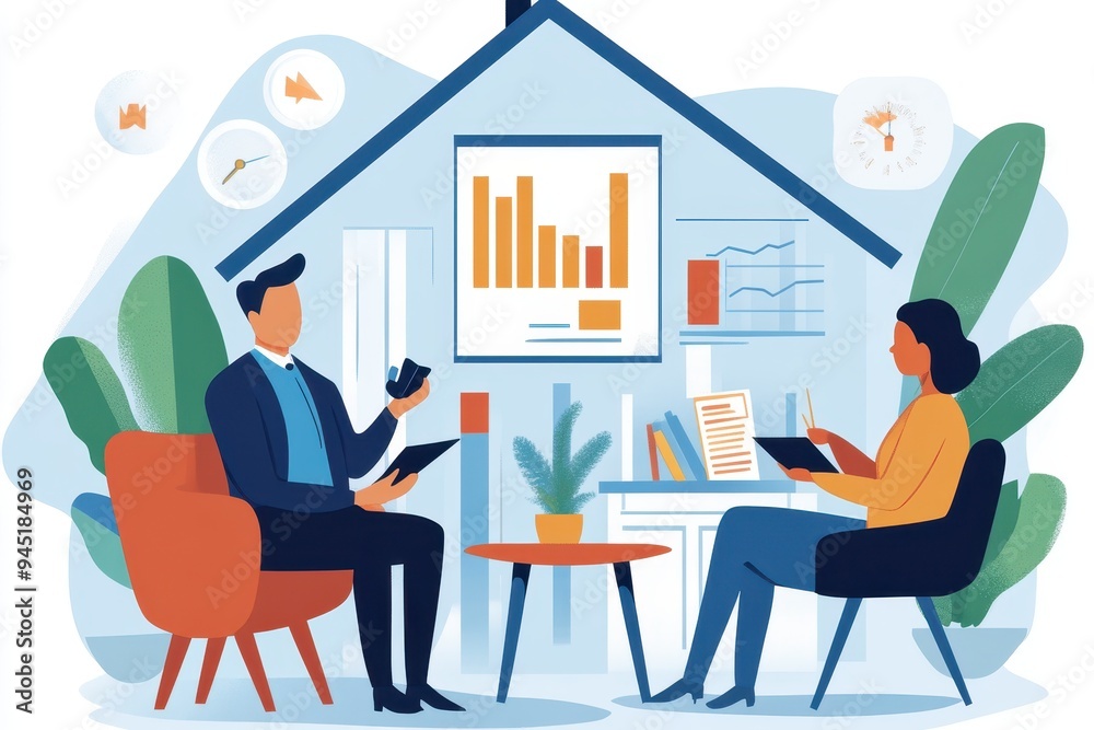 Abstract Financial Advisor Consultation with Clients - Modern Stylized Business Meeting Concept Abstract Financial Advisor Consultation with Clients - Modern Stylized Business Meeting Concept