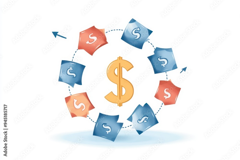Obraz premium Circular Economy Symbolized by Interconnected Dollar Signs and Arrows in Clean Line Art