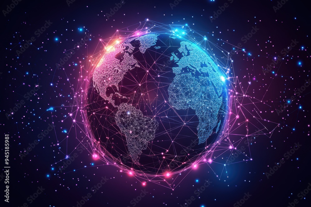 Global Financial Connections: Minimal Line Art Globe with Digital Network Overlay Global Financial Connections: Minimal Line Art Globe with Digital Network Overlay