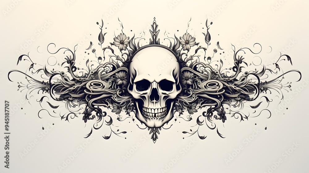 Fototapeta premium Skull and Floral Design.