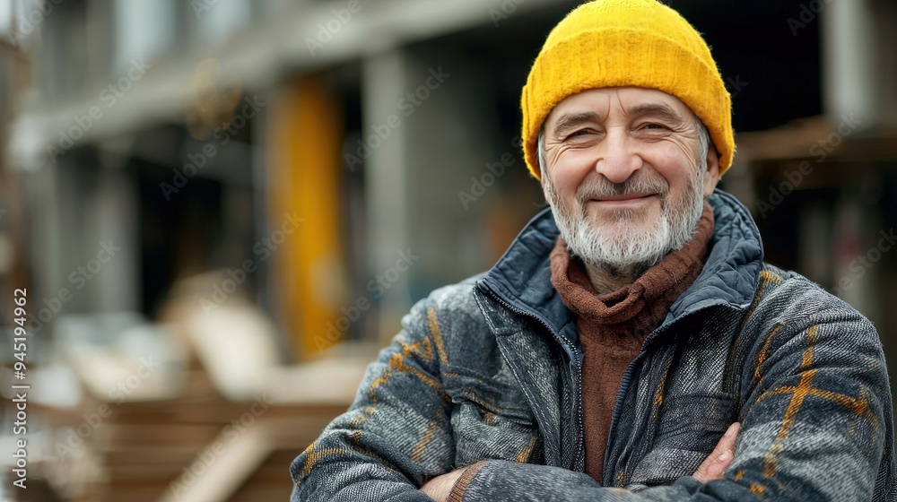 Portrait of a Smiling Senior Man Wearing a Yellow Knit Hat and Flannel Jacket Portrait of a Smiling Senior Man Wearing a Yellow Knit Hat and Flannel Jacket