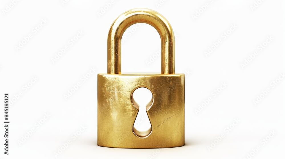 Gold padlock isolated on a white background, ideal for security, privacy, or protection-themed designs and digital projects Gold padlock isolated on a white background, ideal for security, privacy, or protection-themed designs and digital projects