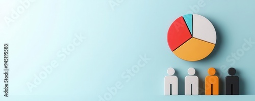 Customer data analysis, pie charts and customer icons, 3D illustration