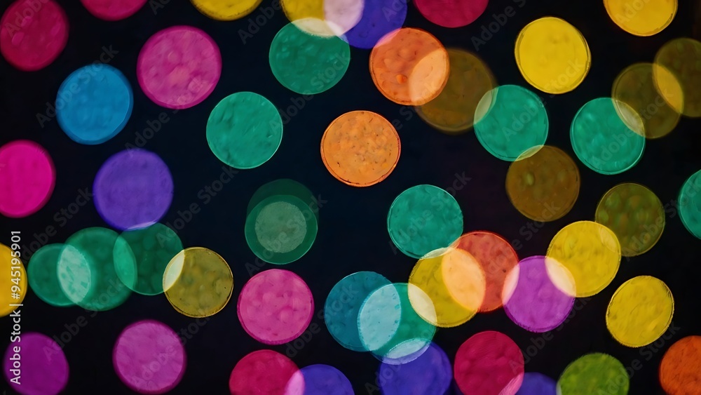 Colorful bokeh lights on black background, defocused red, blue, green, yellow, orange and pink colored round lights Colorful bokeh lights on black background, defocused red, blue, green, yellow, orange and pink colored round lights