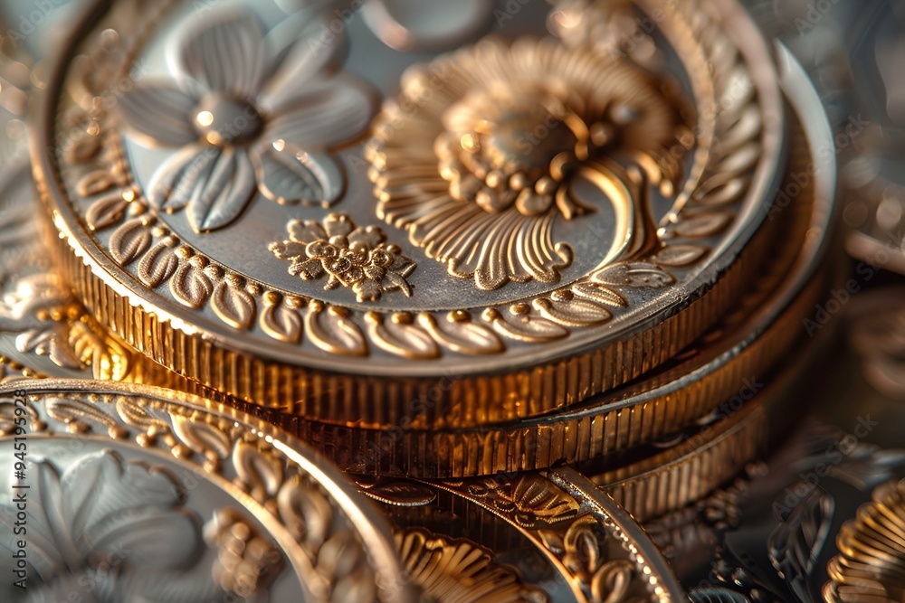 a stack of gold coins. a stack of gold coins.