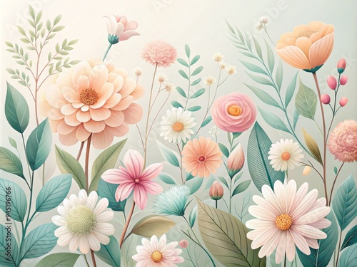 * Delicate botanical illustrations in soft pastel hues evoke serene emotions, perfect for interior design, stationery, or lifestyle branding.