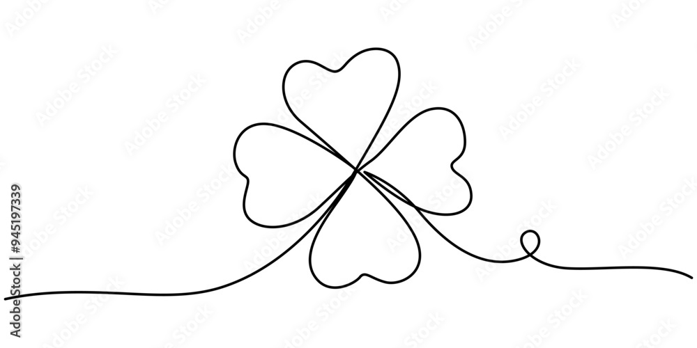 Continuous linear drawing of clover leaves. One line drawing background. Vector illustration. Linear drawing image of saint patrick clover leaf, Clover one line art vector illustration.