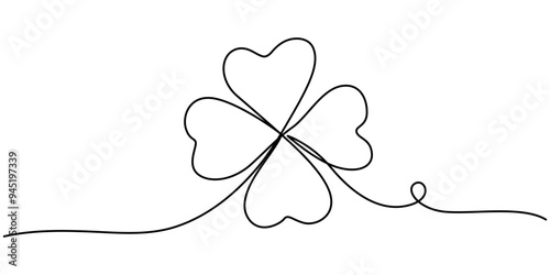 Continuous linear drawing of clover leaves. One line drawing background. Vector illustration. Linear drawing image of saint patrick clover leaf, Clover one line art vector illustration.