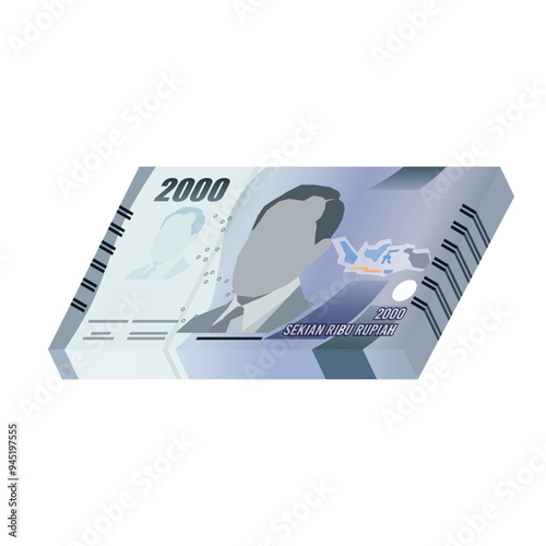 Set of Indonesia banknotes money front side of 2000 rupiah simple flat Vector illustration.