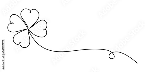 Continuous linear drawing of clover leaves. One line drawing background. Vector illustration. Linear drawing image of saint patrick clover leaf, Clover one line art vector illustration.