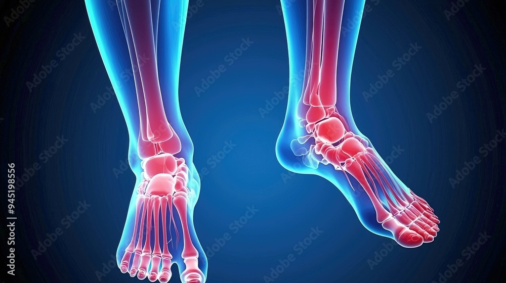 3D Render of Human Foot and Ankle Bones with Painful Red Area 3D Render of Human Foot and Ankle Bones with Painful Red Area
