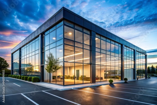 Wallpaper Mural Photo image of modern new construction offices with sleek glass walls, minimalist decor, and a minimalist parking lot Torontodigital.ca