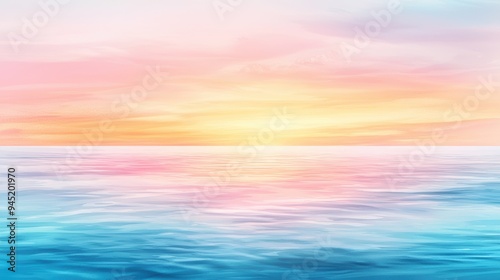 Sunset over a tranquil sea, soft and calming atmosphere, pastel hues, Watercolor style