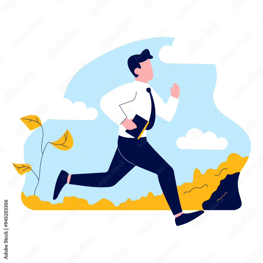 Fototapeta premium Employee Businessman Man Running Fast Go to Work with Park Background