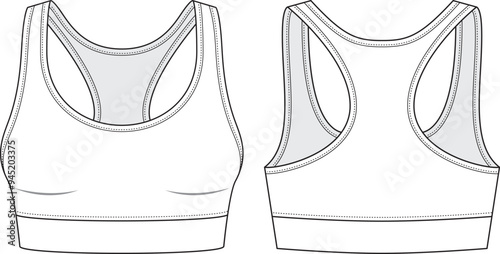 Sports bra tech pack flat drawing (White)